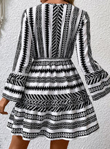 Long Sleeve Printed Short Dress
