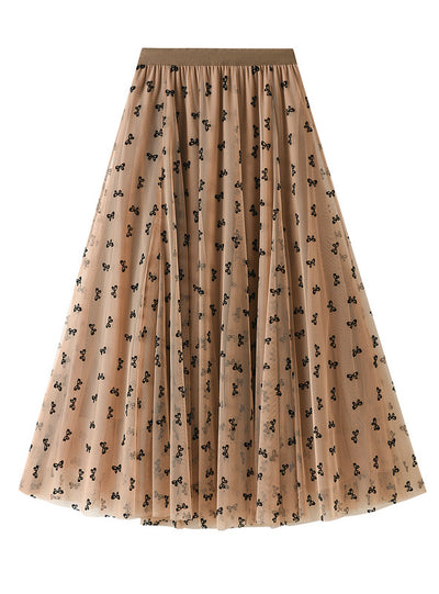 Mosaic Flocking Bow Gauze Skirt