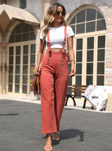 Women High Waist Wide Legs Cotton Suspenders