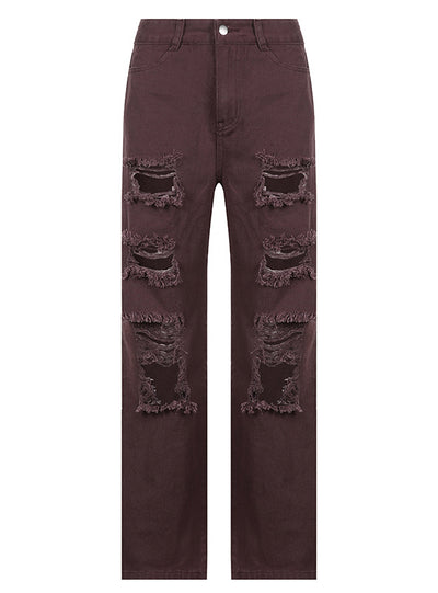 Straight Holes High Waist Jeans