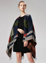 Jacquard Geometric Tassel Matching Contrast Split Cloak