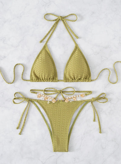 Pearl Crystal Pendant Gathers Bikini