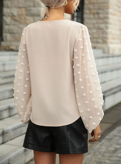 V-neck Long Sleeve Perspective Jacquard Shirt