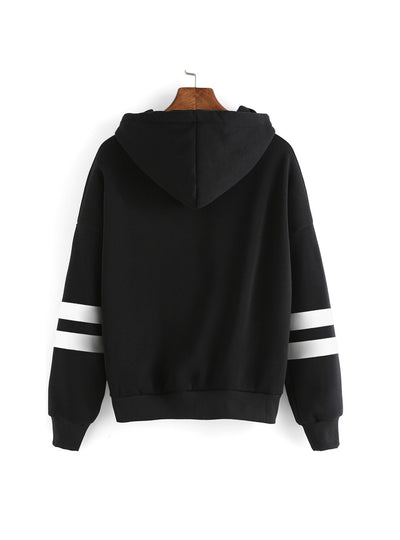 Fleece Hooded Sweatshirt Striped Splicing Sleeve