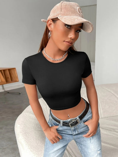 Sexy Backless Short Sleeve Slim T-shirt Top