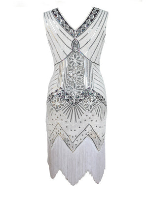 Mermaid V-neck Sequins Tassels Beading Crystal Dress