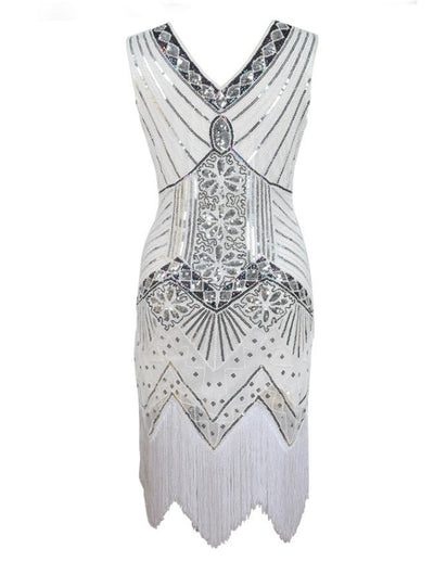 Mermaid V-neck Sequins Tassels Beading Crystal Dress