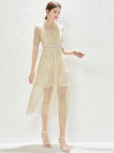 Yellow Short Sleeve Lace Dress