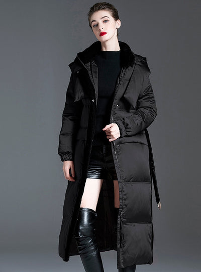 Long Hooded Padded White Duck Down Jacket