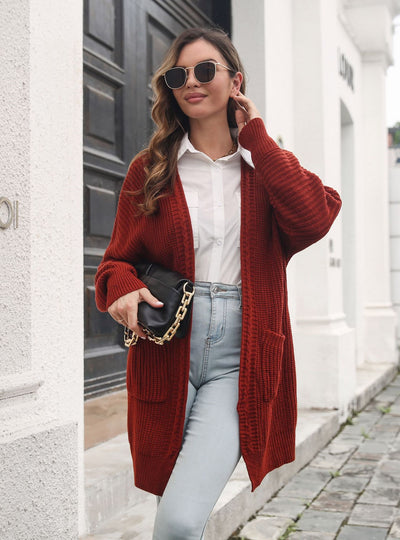Twist Pocket Long Knitted Loose Cardigan Sweater