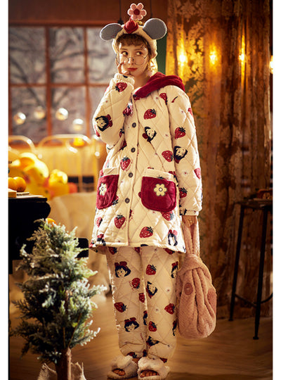 Three-layer Cotton Padded Warm Coral Fleece Hooded Cartoon