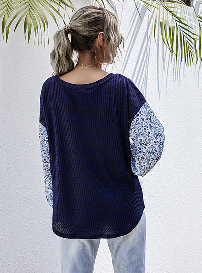 Knitted Contrast Stitching Long Sleeve T-shirt