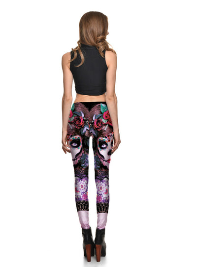 Beauty Roses Monster Stretch Digital Print Pants 