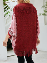 Fringe Color Matching Sweater Cloak Shawl