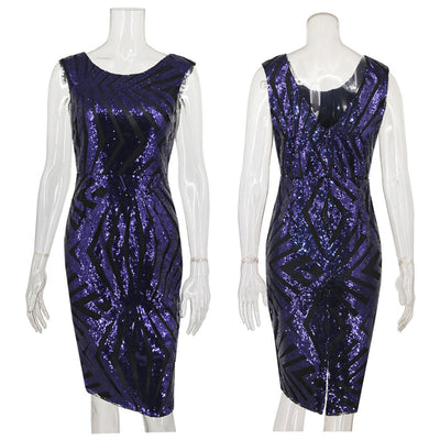 Round Neck V-neck Slim Sequined Dress