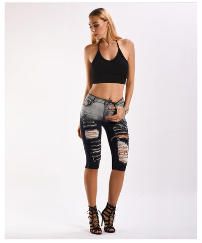 Stretch Hole Straight Black Jeans Pants