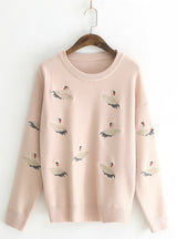 Sweater Pullover Embroidered Little Swan Knitwear