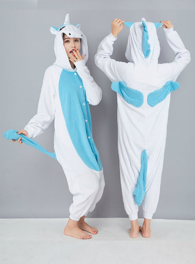 Blue Pink Unicorn Costume Winter Warm Sleepwear 