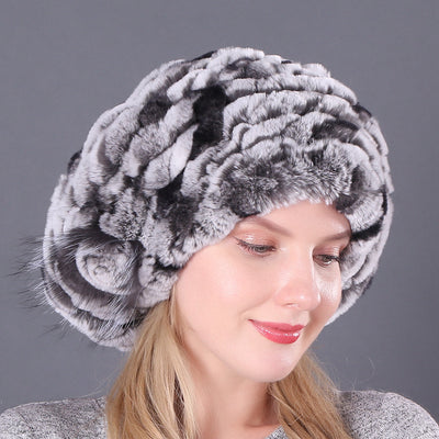 Women Rex Hat Fur Braided Beret