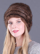 Ladies Mink Wool Knitted Hat Flower Decoration