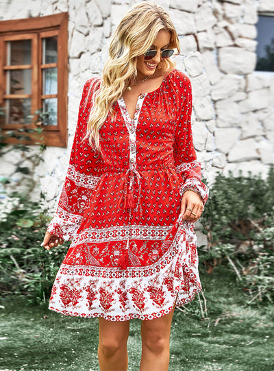 Bohemian Leisure Holiday Print Dress