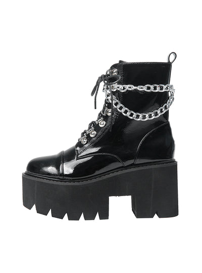 Patent Leather Gothic Black Boots Women Heel