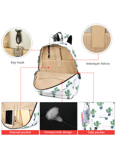 Cactus Pattern Printing Book Bag Female School Bagpack