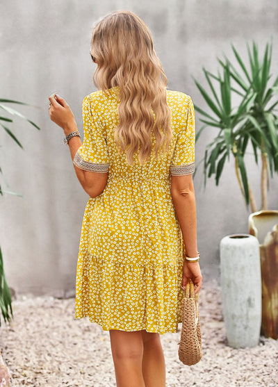 V-neck Floral Short-sleeved Dress
