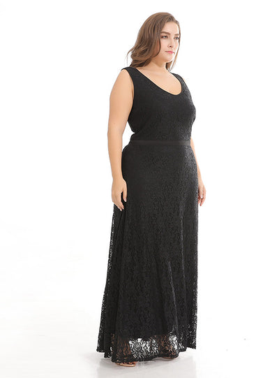Black Lace V-neck Long Party Dress