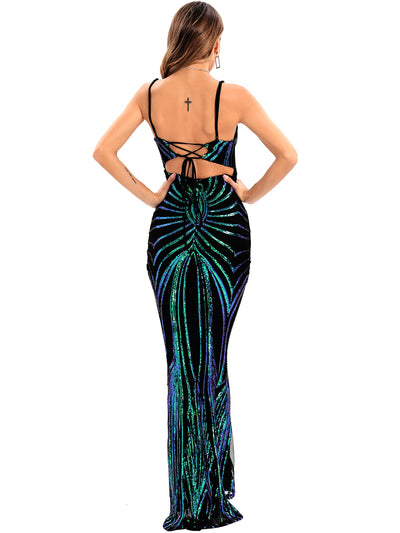 Sexy Suspender Retro Sequined Dress