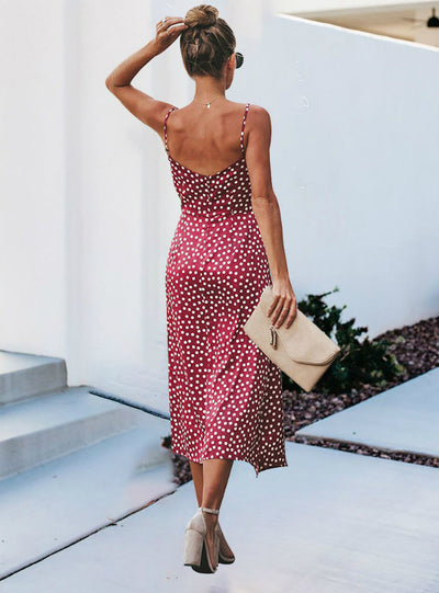 Medium Long Dot Spaghetti Strap Dress