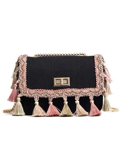 Boho Fringe Mini Chain Shoulder Bag Canvas National 