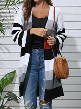 Striped Cardigan Color Matching Sweater Coat