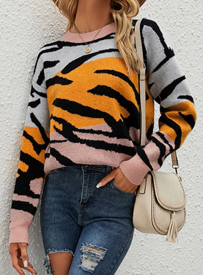 Loose Pullover Color Matching Tiger Sweater