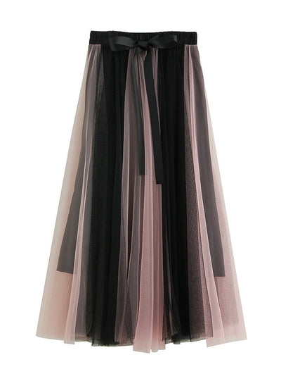 Women Spliced Gauze Skirt