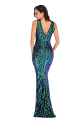 Sexy V-neck Green Sequined Dress