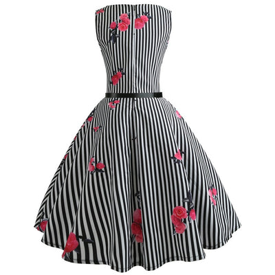 Stripe Print Retro Sleeveless Dress