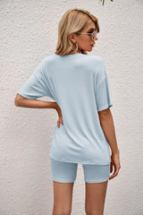 Casual Solid Color Shorts Two-piece Suit