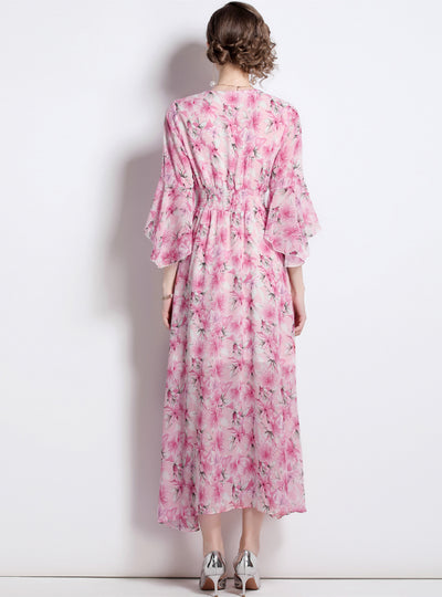 Pink Chiffon Holiday Seaside Floral Dress