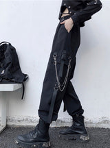 Punk Pockets Jogger Trousers With Chain Harajuku