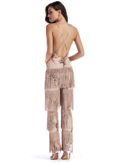 Fringed Sequined Spliced Jumpsuit
