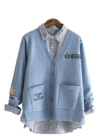 Sweater Loose Maple Leaf Letter Student Knitted Cardigan