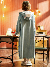 Coral Student Nightgown Warm Flannel Blue Bathrobe