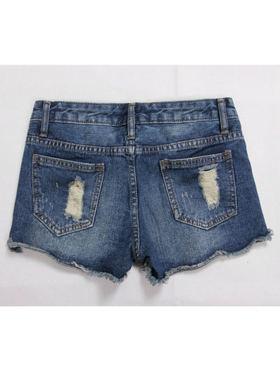 Denim Ripped Mini Shorts Frayed Cuffs 