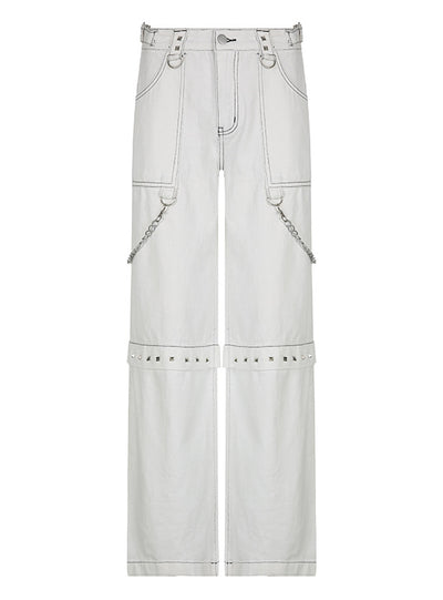 Riveted Slacks Straight Jeans