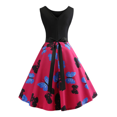 V-neck Butterfly Printed Sleeveless Dress