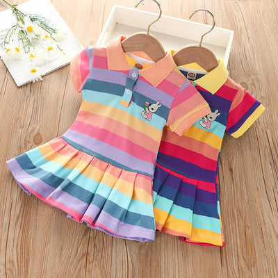 Rainbow Pleated Short Sleeve Thin Princess Skirt