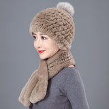 Warm Ear Protection Rex Rabbit Hair Warm Hat Scarf Set