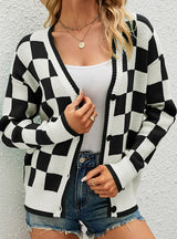 Plaid Color Matching Cardigan Sweater