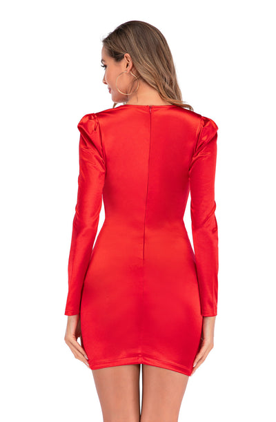 Long Sleeve V-neck Party Red Dress